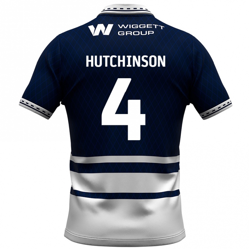 Kinder Fußball Shaun Hutchinson #4 Marineblau Weiß Heimtrikot Trikot 2024/25 T-Shirt Luxemburg