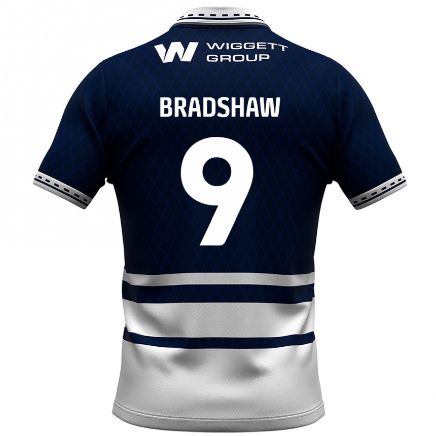 Kinder Fußball Tom Bradshaw #9 Marineblau Weiß Heimtrikot Trikot 2024/25 T-Shirt Luxemburg