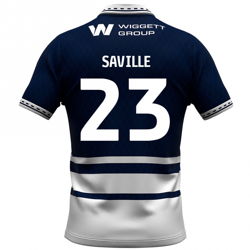 Kinder Fußball George Saville #23 Marineblau Weiß Heimtrikot Trikot 2024/25 T-Shirt Luxemburg