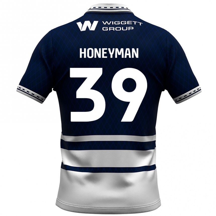 Kinder Fußball George Honeyman #39 Marineblau Weiß Heimtrikot Trikot 2024/25 T-Shirt Luxemburg