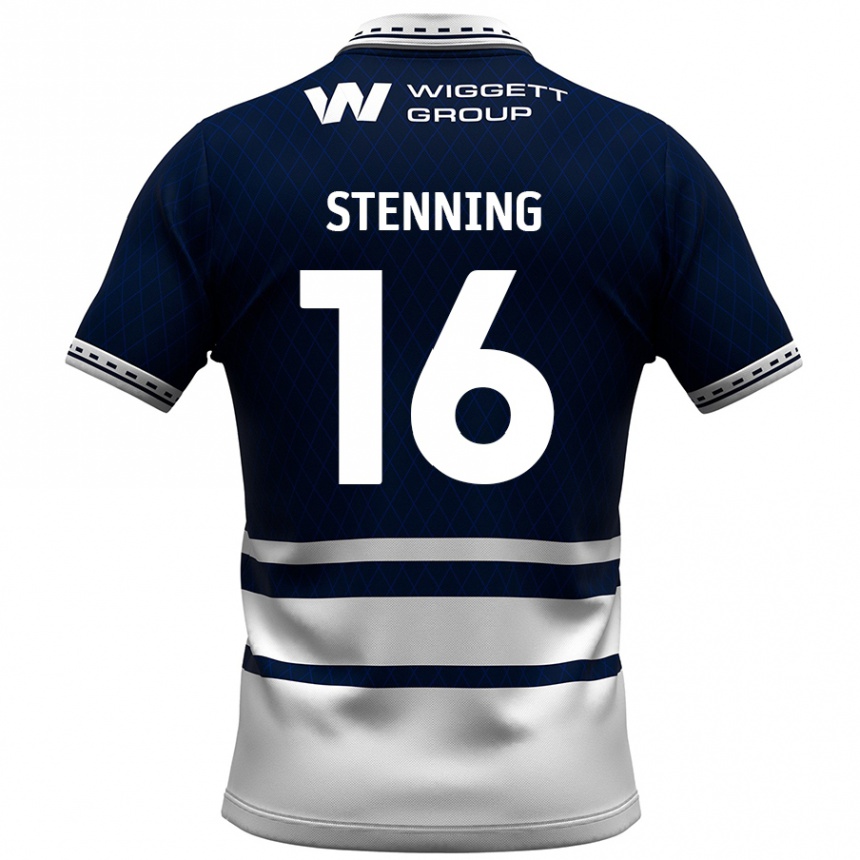 Kinder Fußball Ellie Stenning #16 Marineblau Weiß Heimtrikot Trikot 2024/25 T-Shirt Luxemburg