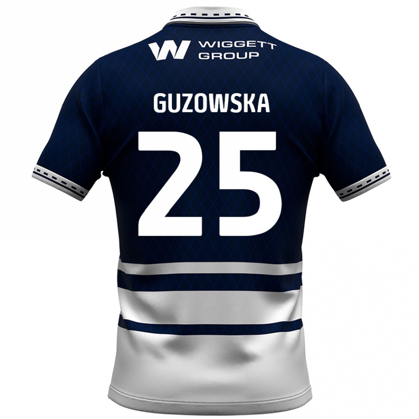 Kinder Fußball Sara Guzowska #25 Marineblau Weiß Heimtrikot Trikot 2024/25 T-Shirt Luxemburg