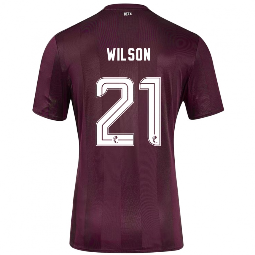 Kinder Fußball James Wilson #21 Burgundrot Heimtrikot Trikot 2024/25 T-Shirt Luxemburg