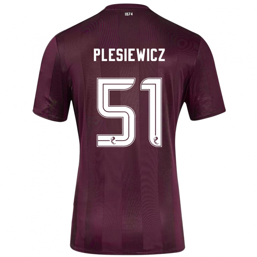 Kinder Fußball Szymon Plesiewicz #51 Burgundrot Heimtrikot Trikot 2024/25 T-Shirt Luxemburg