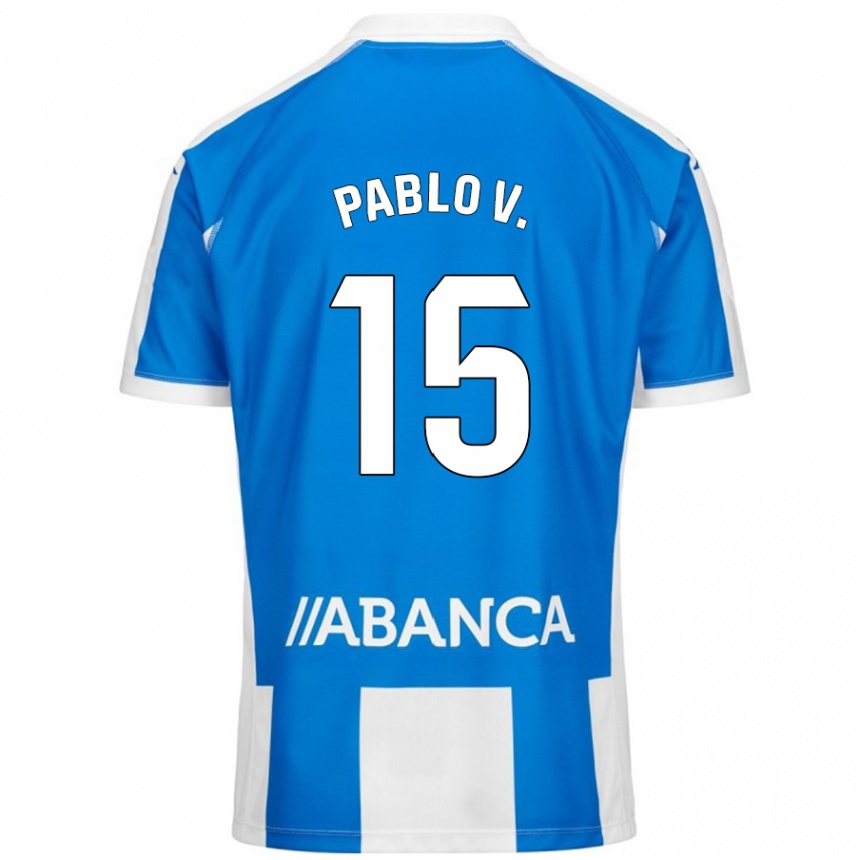 Kinder Fußball Pablo Vázquez #15 Blau Weiß Heimtrikot Trikot 2024/25 T-Shirt Luxemburg