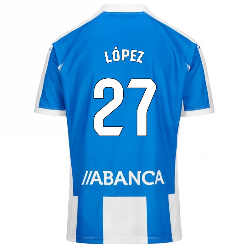 Kinder Fußball Rubén López #27 Blau Weiß Heimtrikot Trikot 2024/25 T-Shirt Luxemburg