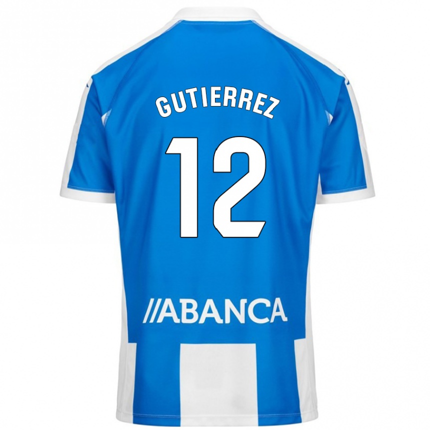 Kinder Fußball Laura Gutiérrez #12 Blau Weiß Heimtrikot Trikot 2024/25 T-Shirt Luxemburg