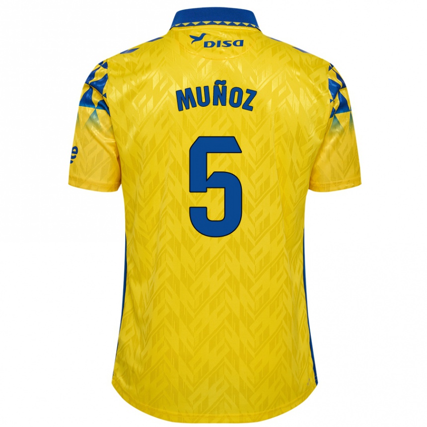 Kinder Fußball Javi Muñoz #5 Gelb Blau Heimtrikot Trikot 2024/25 T-Shirt Luxemburg