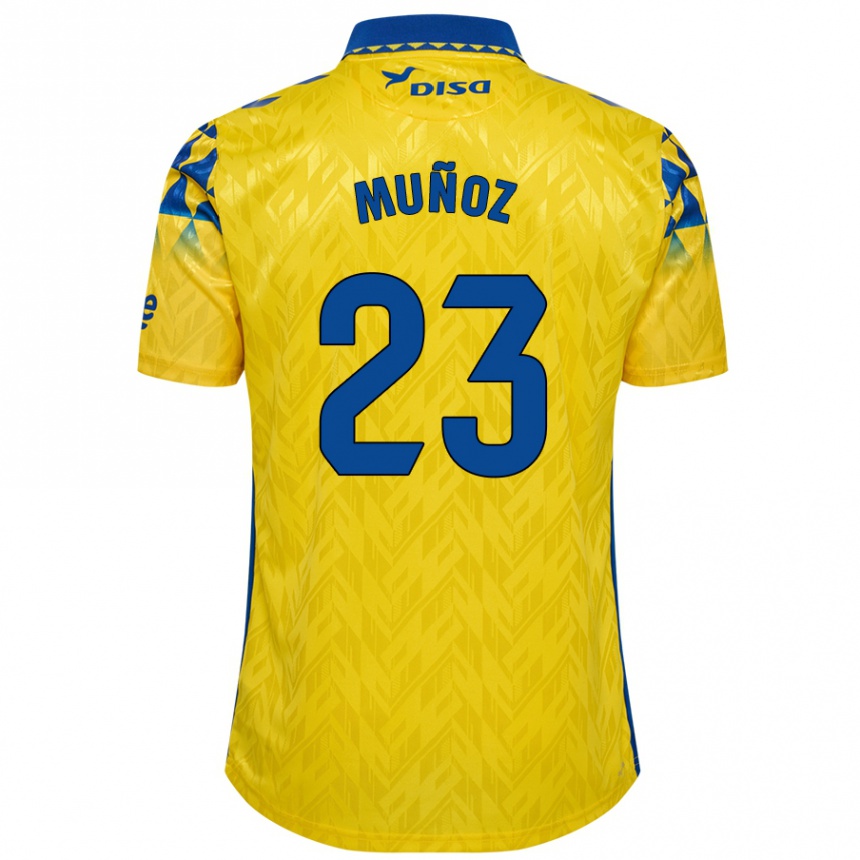 Kinder Fußball Álex Muñoz #23 Gelb Blau Heimtrikot Trikot 2024/25 T-Shirt Luxemburg