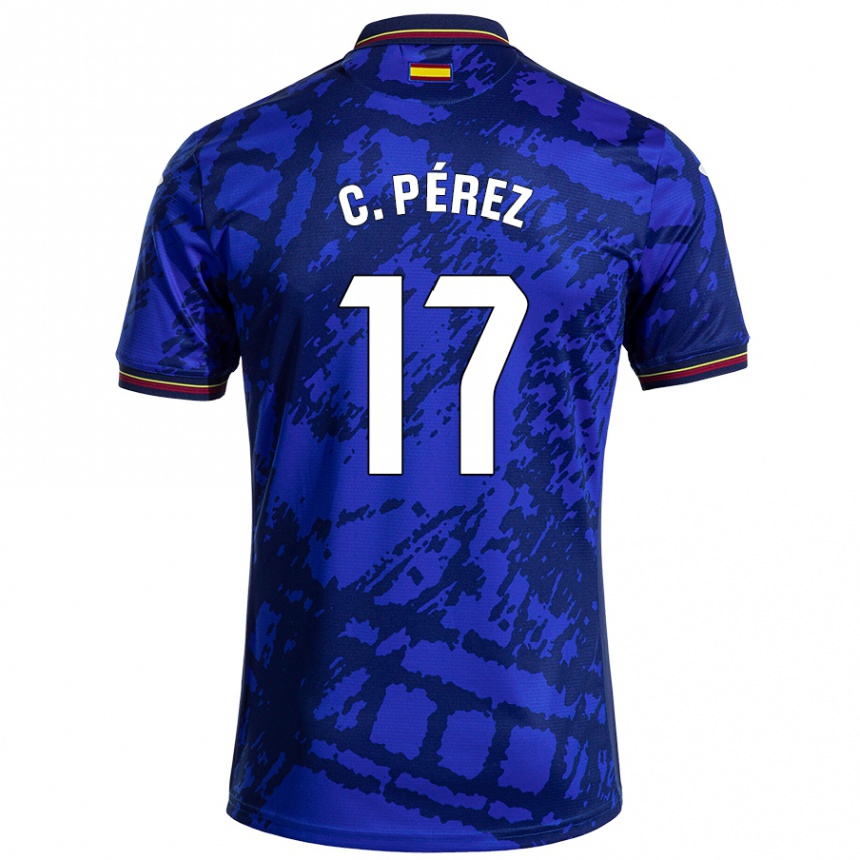 Kinder Fußball Carles Perez #17 Dunkleres Blau Heimtrikot Trikot 2024/25 T-Shirt Luxemburg