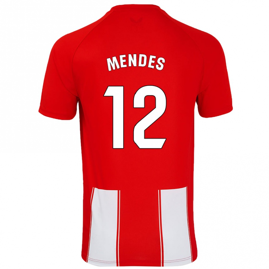 Kinder Fußball Alex Mendes #12 Rot Weiß Heimtrikot Trikot 2024/25 T-Shirt Luxemburg