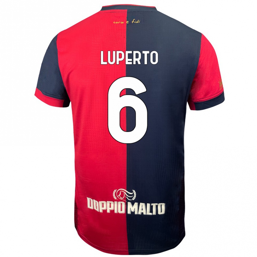 Kinder Fußball Sebastiano Luperto #6 Rot Dunkleres Blau Heimtrikot Trikot 2024/25 T-Shirt Luxemburg