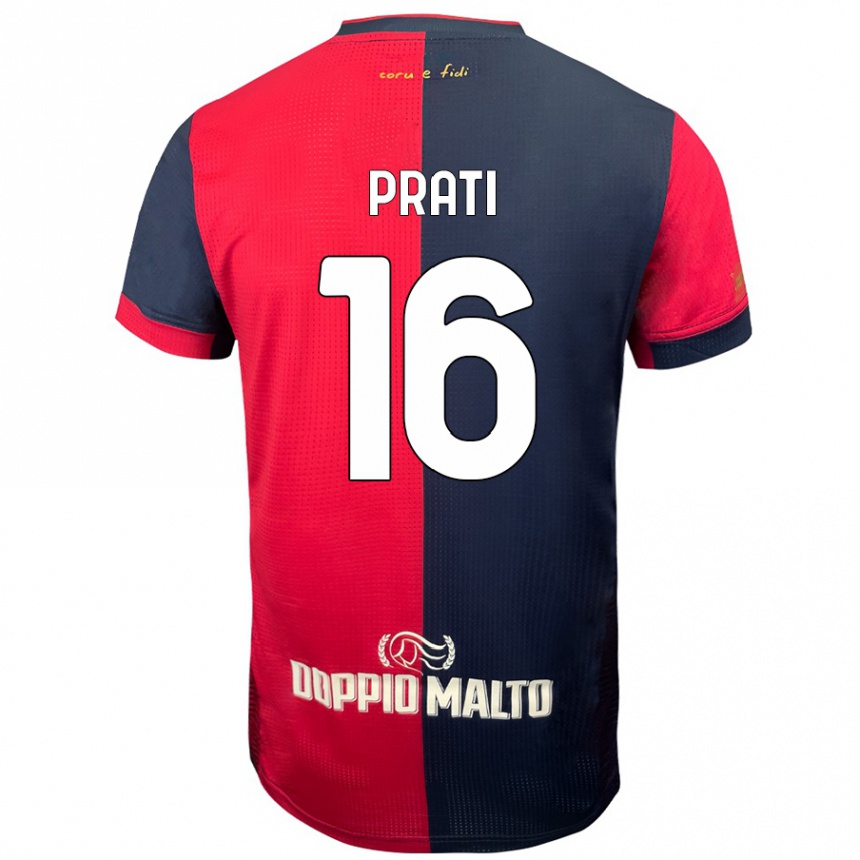 Kinder Fußball Matteo Prati #16 Rot Dunkleres Blau Heimtrikot Trikot 2024/25 T-Shirt Luxemburg