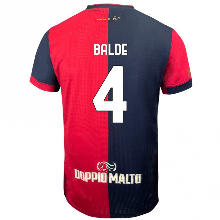 Kinder Fußball Mamadou Balde #4 Rot Dunkleres Blau Heimtrikot Trikot 2024/25 T-Shirt Luxemburg