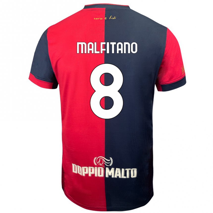 Kinder Fußball Roberto Malfitano #8 Rot Dunkleres Blau Heimtrikot Trikot 2024/25 T-Shirt Luxemburg