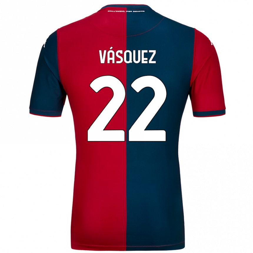 Kinder Fußball Johan Vásquez #22 Rot Dunkelblau Heimtrikot Trikot 2024/25 T-Shirt Luxemburg