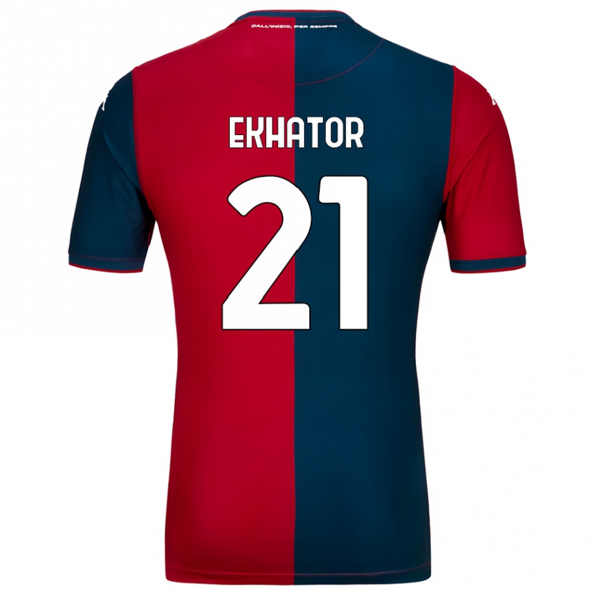 Kinder Fußball Jeff Ekhator #21 Rot Dunkelblau Heimtrikot Trikot 2024/25 T-Shirt Luxemburg