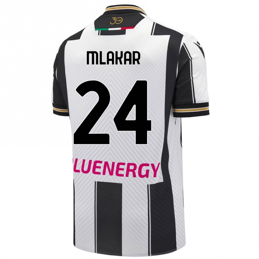 Kinder Fußball Lorenzo Mlakar #24 Weiß Schwarz Heimtrikot Trikot 2024/25 T-Shirt Luxemburg