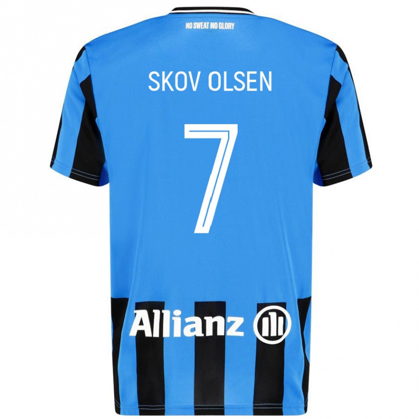 Kinder Fußball Andreas Skov Olsen #7 Himmelblau Schwarz Heimtrikot Trikot 2024/25 T-Shirt Luxemburg