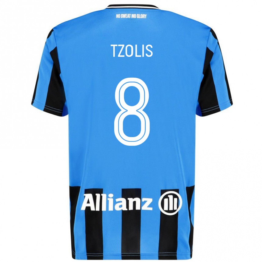 Kinder Fußball Christos Tzolis #8 Himmelblau Schwarz Heimtrikot Trikot 2024/25 T-Shirt Luxemburg