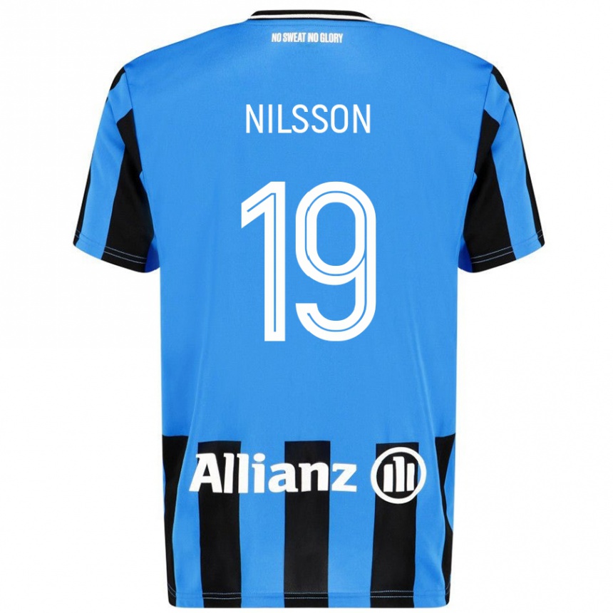 Kinder Fußball Gustaf Nilsson #19 Himmelblau Schwarz Heimtrikot Trikot 2024/25 T-Shirt Luxemburg