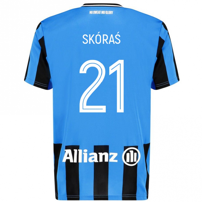 Kinder Fußball Michal Skoras #21 Himmelblau Schwarz Heimtrikot Trikot 2024/25 T-Shirt Luxemburg