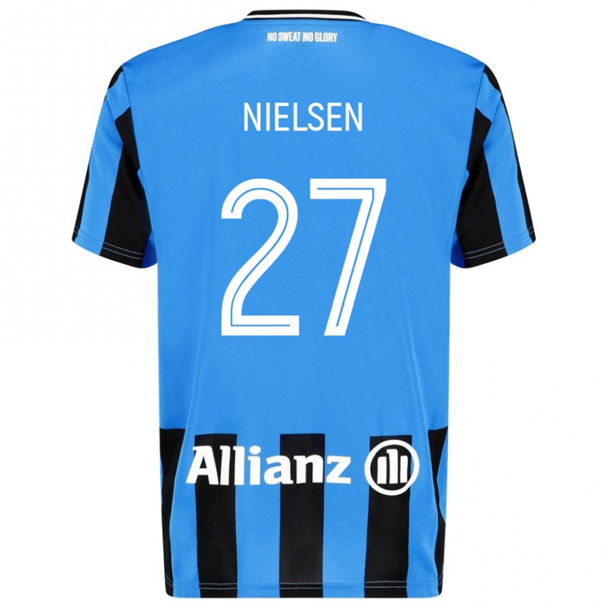 Kinder Fußball Casper Nielsen #27 Himmelblau Schwarz Heimtrikot Trikot 2024/25 T-Shirt Luxemburg