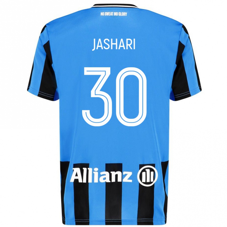 Kinder Fußball Ardon Jashari #30 Himmelblau Schwarz Heimtrikot Trikot 2024/25 T-Shirt Luxemburg