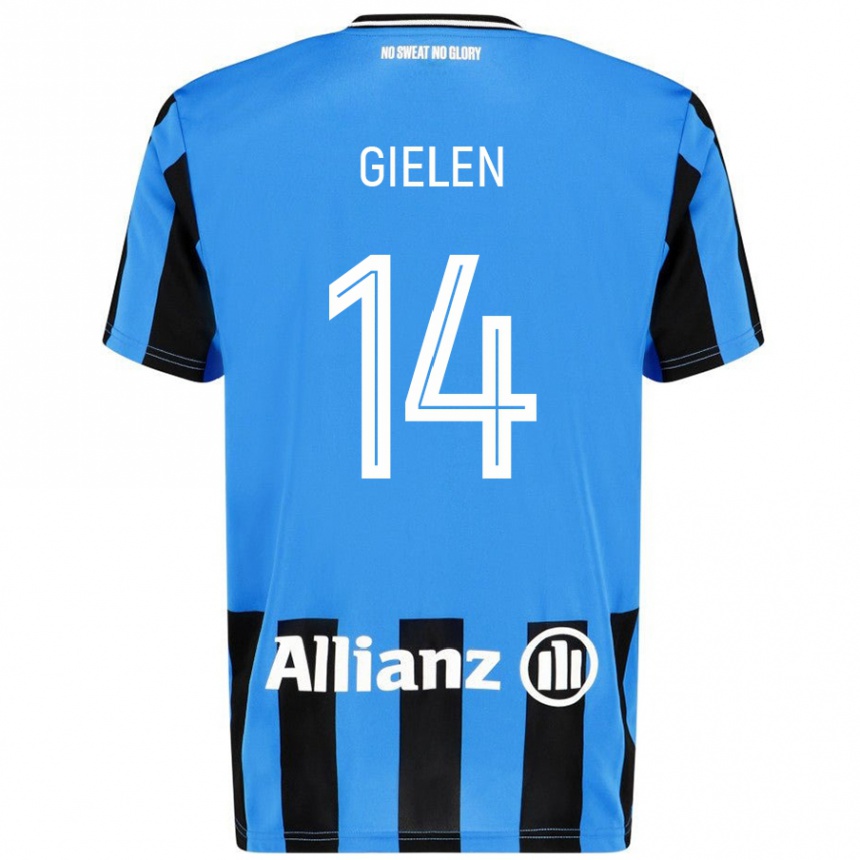 Kinder Fußball Sterre Gielen #14 Himmelblau Schwarz Heimtrikot Trikot 2024/25 T-Shirt Luxemburg