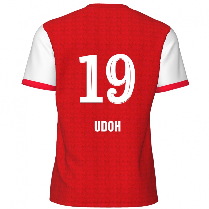 Kinder Fußball Victor Udoh #19 Rot Weiß Heimtrikot Trikot 2024/25 T-Shirt Luxemburg