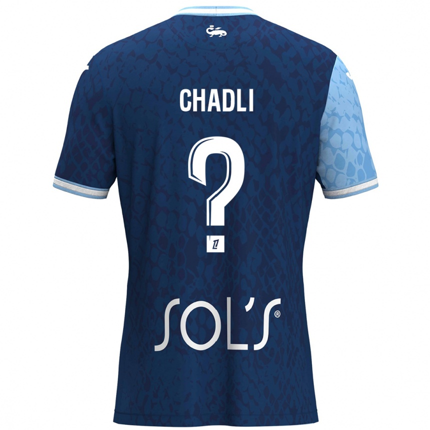 Kinder Fußball Nassim Chadli #0 Himmelblau Dunkelblau Heimtrikot Trikot 2024/25 T-Shirt Luxemburg