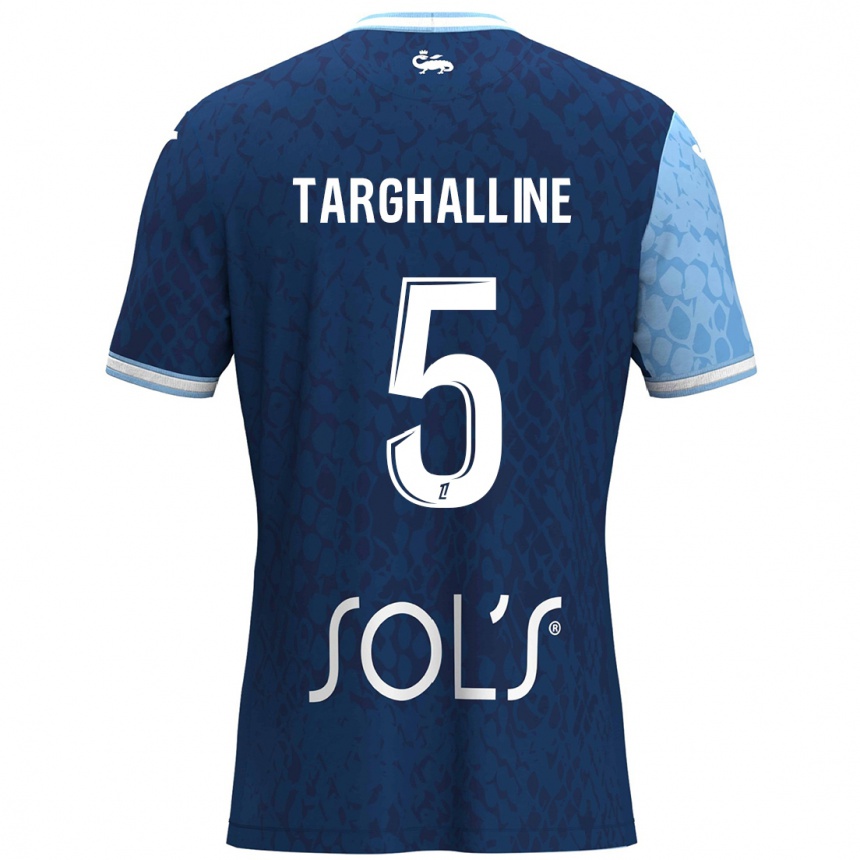 Kinder Fußball Oussama Targhalline #5 Himmelblau Dunkelblau Heimtrikot Trikot 2024/25 T-Shirt Luxemburg