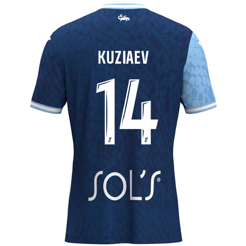 Kinder Fußball Daler Kuzyaev #14 Himmelblau Dunkelblau Heimtrikot Trikot 2024/25 T-Shirt Luxemburg