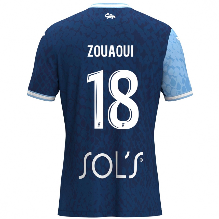 Kinder Fußball Yanis Zouaoui #18 Himmelblau Dunkelblau Heimtrikot Trikot 2024/25 T-Shirt Luxemburg