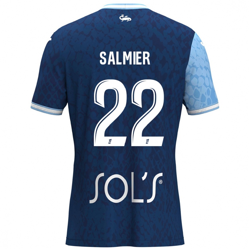 Kinder Fußball Yoann Salmier #22 Himmelblau Dunkelblau Heimtrikot Trikot 2024/25 T-Shirt Luxemburg