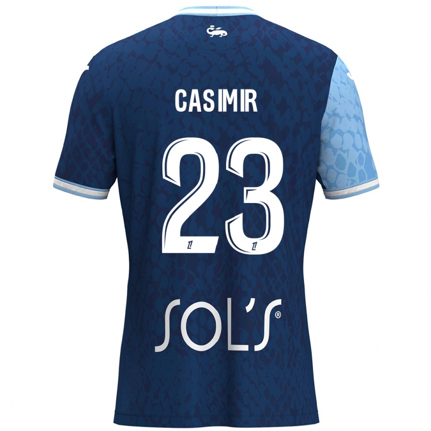 Kinder Fußball Josué Casimir #23 Himmelblau Dunkelblau Heimtrikot Trikot 2024/25 T-Shirt Luxemburg