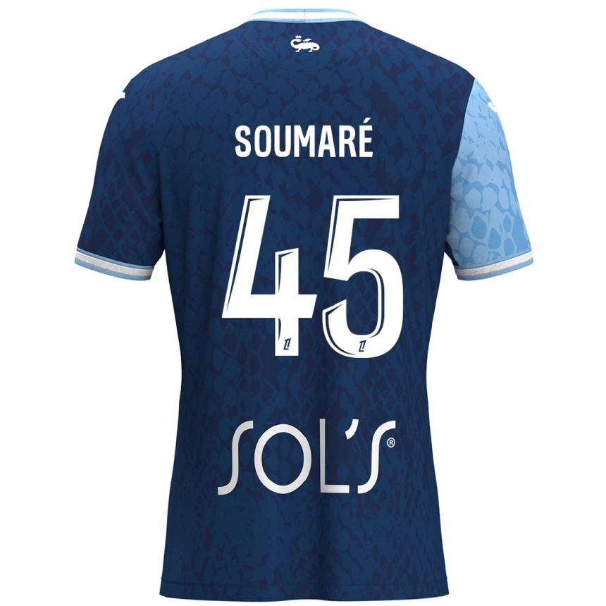 Kinder Fußball Issa Soumaré #45 Himmelblau Dunkelblau Heimtrikot Trikot 2024/25 T-Shirt Luxemburg