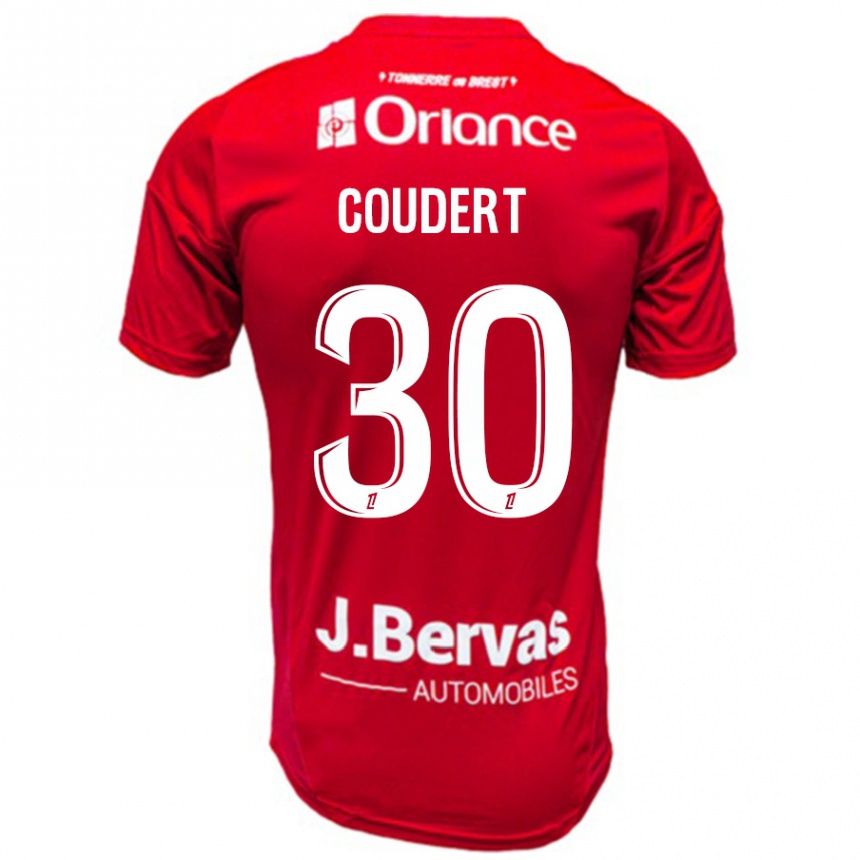 Kinder Fußball Grégoire Coudert #30 Rot Weiß Heimtrikot Trikot 2024/25 T-Shirt Luxemburg