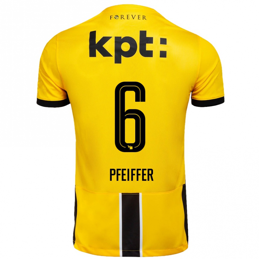 Kinder Fußball Patric Pfeiffer #6 Gelb Schwarz Heimtrikot Trikot 2024/25 T-Shirt Luxemburg