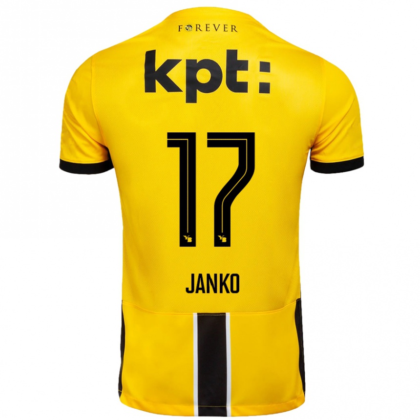 Kinder Fußball Saidy Janko #17 Gelb Schwarz Heimtrikot Trikot 2024/25 T-Shirt Luxemburg