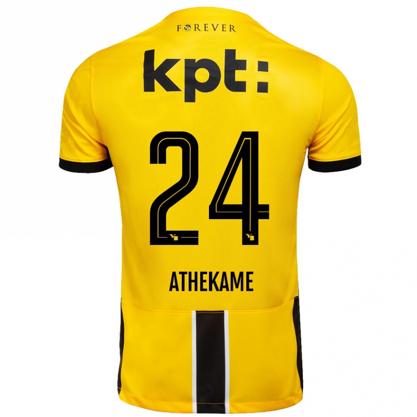 Kinder Fußball Zachary Athekame #24 Gelb Schwarz Heimtrikot Trikot 2024/25 T-Shirt Luxemburg