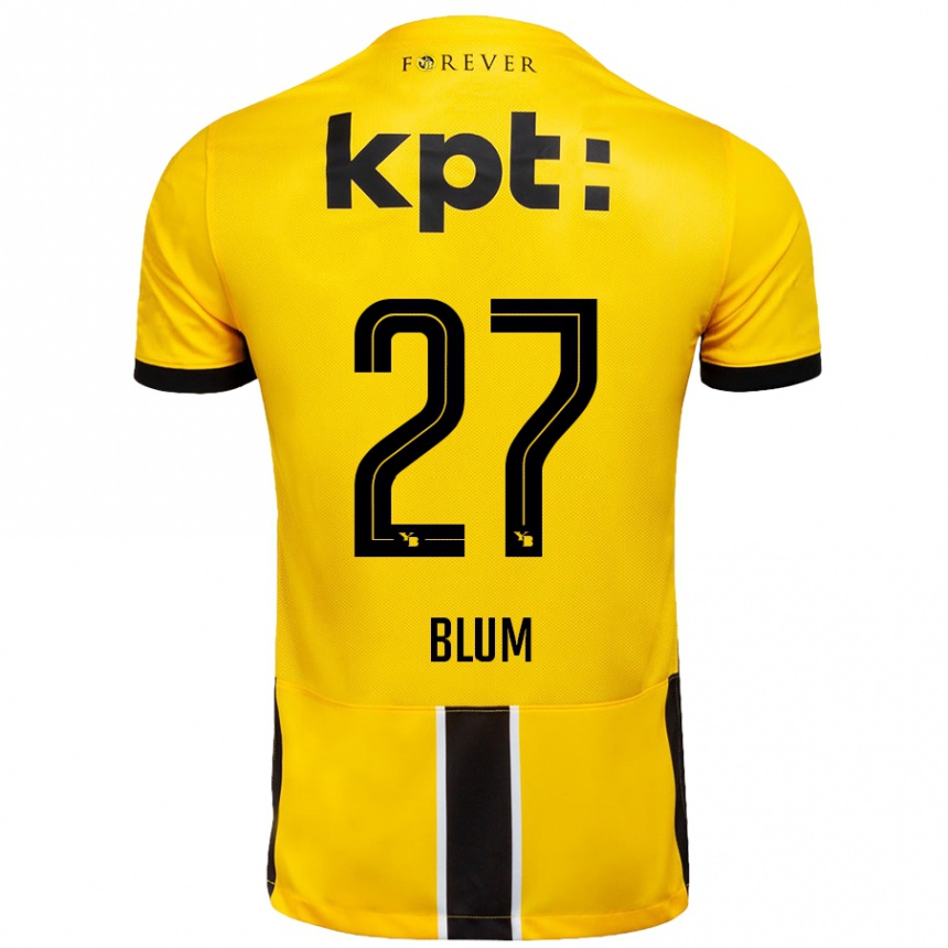 Kinder Fußball Lewin Blum #27 Gelb Schwarz Heimtrikot Trikot 2024/25 T-Shirt Luxemburg