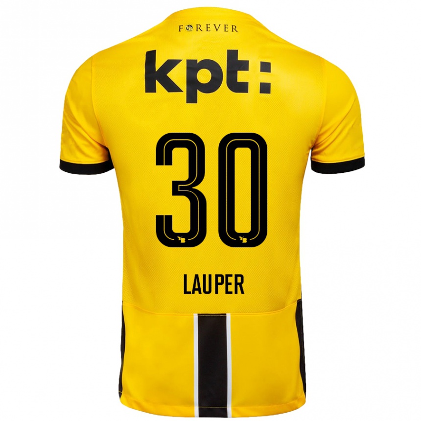 Kinder Fußball Sandro Lauper #30 Gelb Schwarz Heimtrikot Trikot 2024/25 T-Shirt Luxemburg