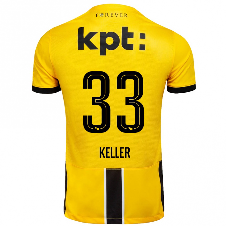 Kinder Fußball Marvin Keller #33 Gelb Schwarz Heimtrikot Trikot 2024/25 T-Shirt Luxemburg