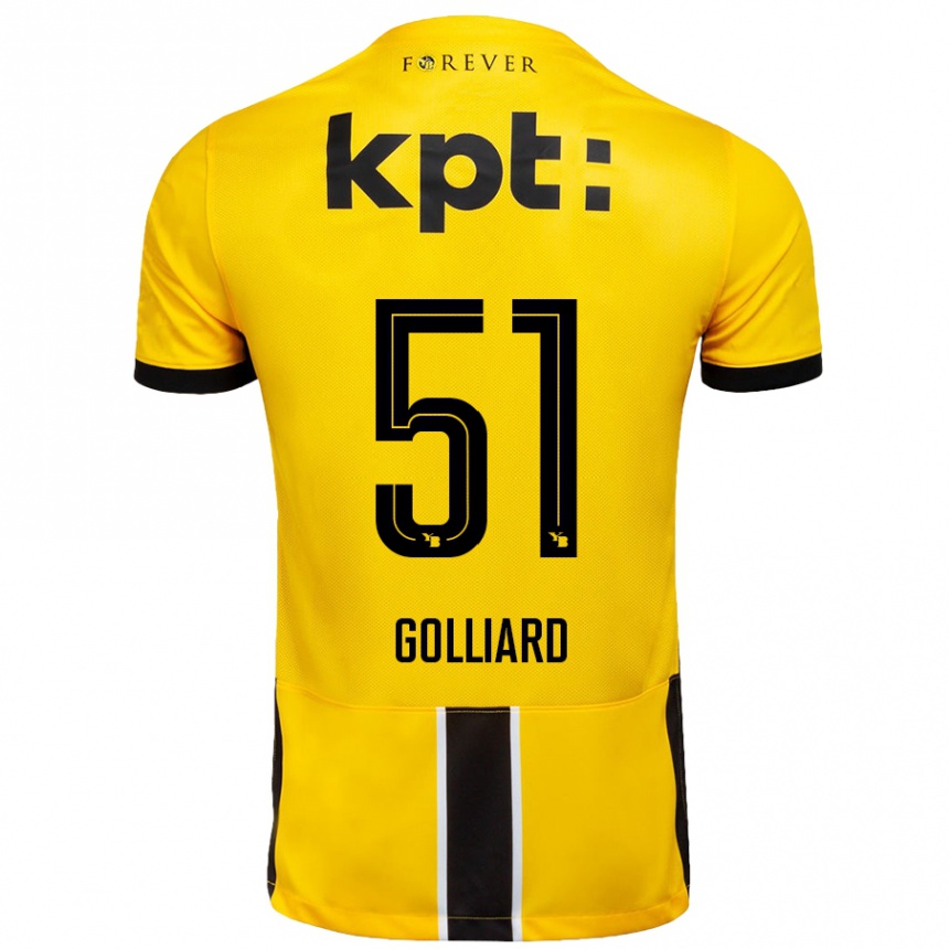 Kinder Fußball Théo Golliard #51 Gelb Schwarz Heimtrikot Trikot 2024/25 T-Shirt Luxemburg