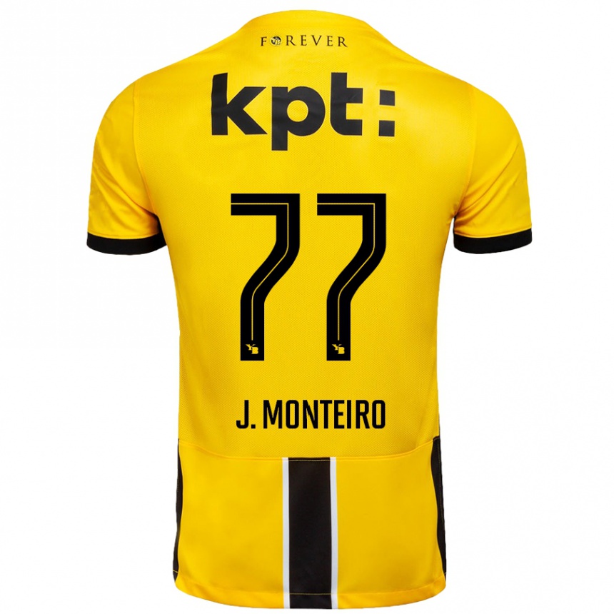 Kinder Fußball Joël Monteiro #77 Gelb Schwarz Heimtrikot Trikot 2024/25 T-Shirt Luxemburg