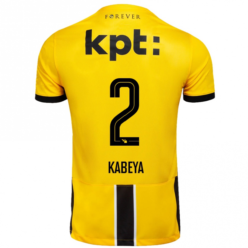 Kinder Fußball Benjamin Kabeya #2 Gelb Schwarz Heimtrikot Trikot 2024/25 T-Shirt Luxemburg