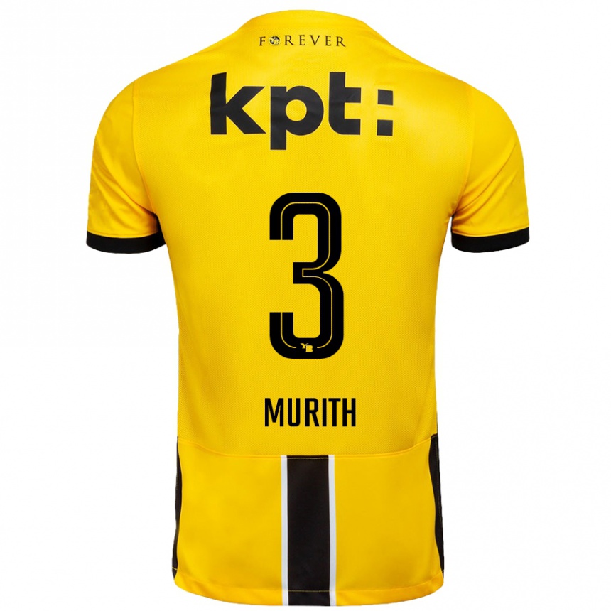 Kinder Fußball Tom Murith #3 Gelb Schwarz Heimtrikot Trikot 2024/25 T-Shirt Luxemburg