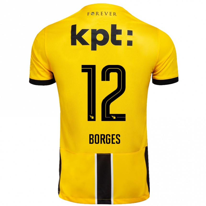 Kinder Fußball David Borges #12 Gelb Schwarz Heimtrikot Trikot 2024/25 T-Shirt Luxemburg