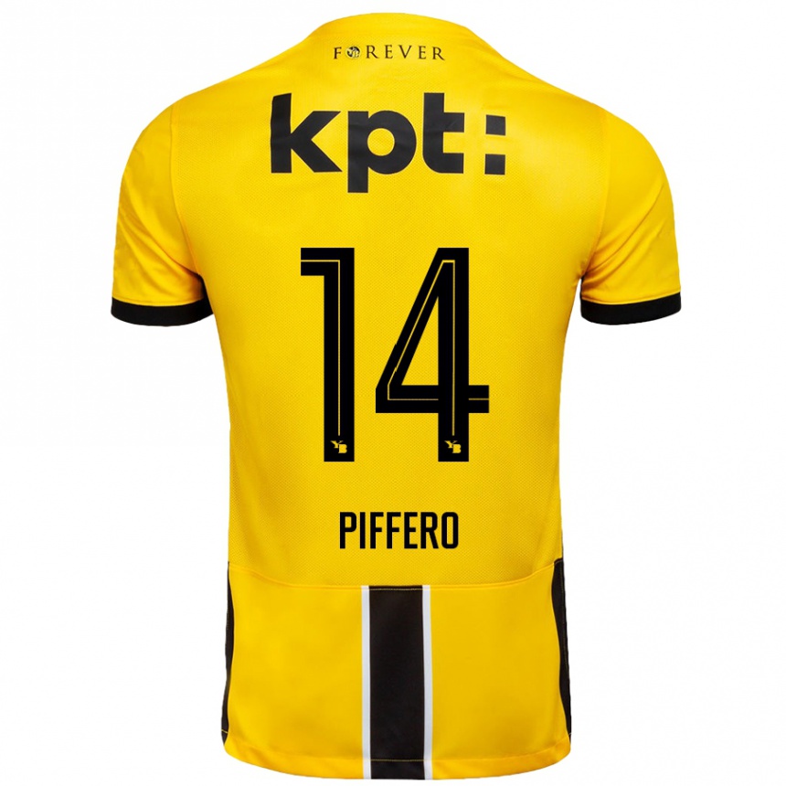 Kinder Fußball David Piffero #14 Gelb Schwarz Heimtrikot Trikot 2024/25 T-Shirt Luxemburg